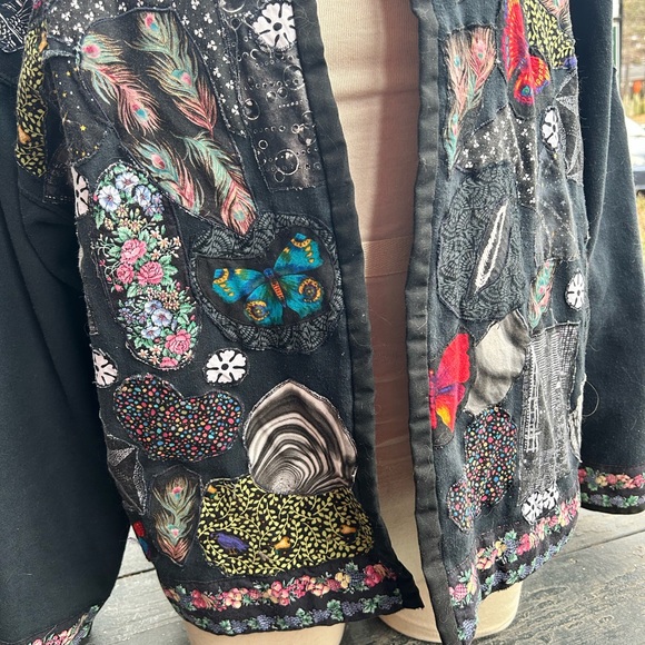 Handmade Vintage Black Patchwork Cardigan with Metal Clasp Closure - Picture 3 of 4